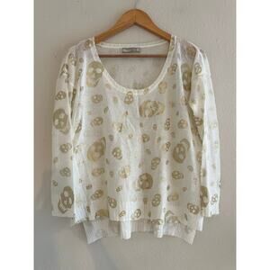 Allyson Collection skull print ivory knit long‎ sleeve top Goth grunge Punk
